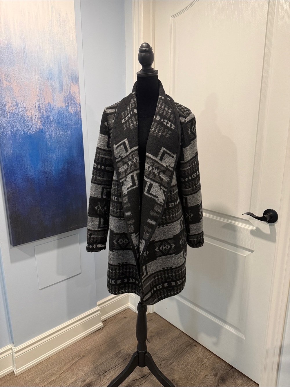 Jessica Black & Gray Open-Front Patterned Cardigan